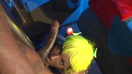 Stunning Ebony Model With Yellow Hair Gets Giand Dick Inside Her Holes During The Party