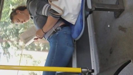 Candid big tit blonde on bus