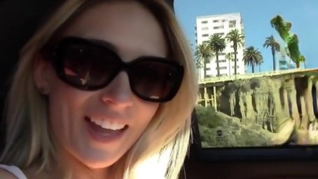 Awesome blonde selfie girl masturbate in her car