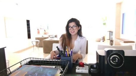 Nerdy hot secretary uses that sweet pussy to make her boss happy