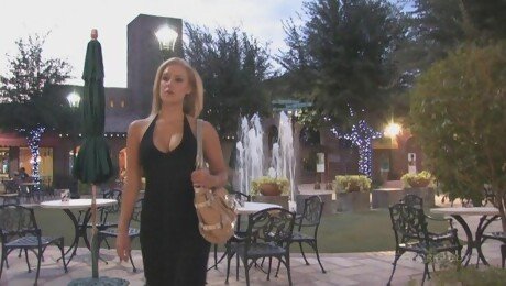 Horny blonde stranger Anne drops her black dress to tease
