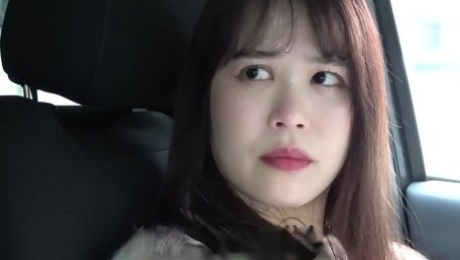 Chubby asian teen takes her uniform off to ride him in reverse POV