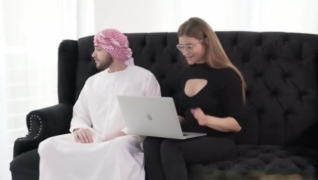 Hot ass secretary works Arab dick on black couch