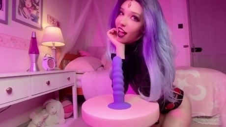 Cosplay babe Belle Delphine is fingering anal hole and riding dildo toy