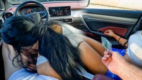 Picked Up a Nasty Girl On The Street! Blowjob and Dick Riding In The Car.