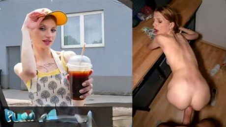 Public Agent A Sexy Barista is taken from work and fucked in a basement