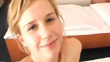 Good looking German blonde gets her mouth covered in warm cum