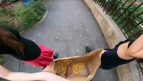 Public double handjob in the fries bag... I'm jerkin'it! A whole new way to love McDonald's!