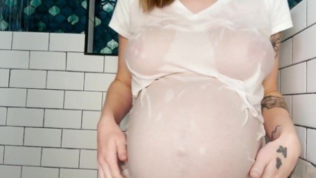 Pregnant Babe Tease - Wet T-Shirt & Body Oil (trailer)! - GreyDesire69
