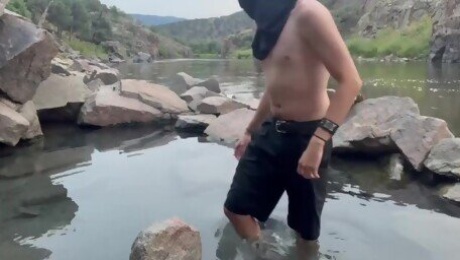 Skinny dipping in hot spring