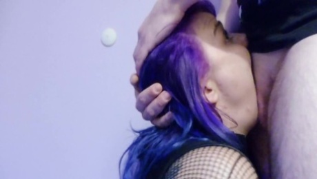 Blue Hair Girl Extreme Sloppy Messy Deepthroat Gagging Facefuck