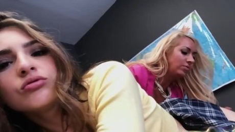 Janna Hicks makes love with Sofie Reyez in the classroom